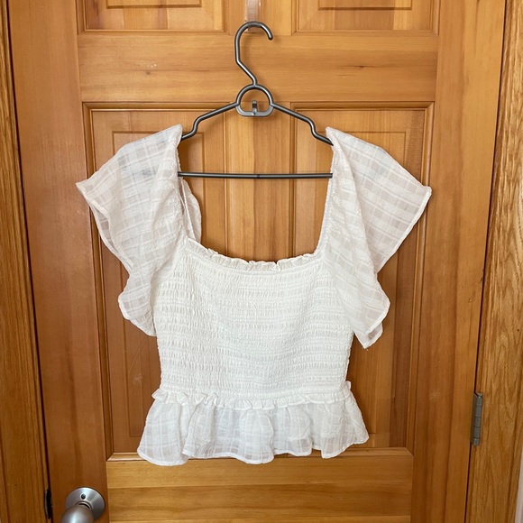 ASTR The Label January Smocked Flutter Sleeve White Top - Picture 3 of 5